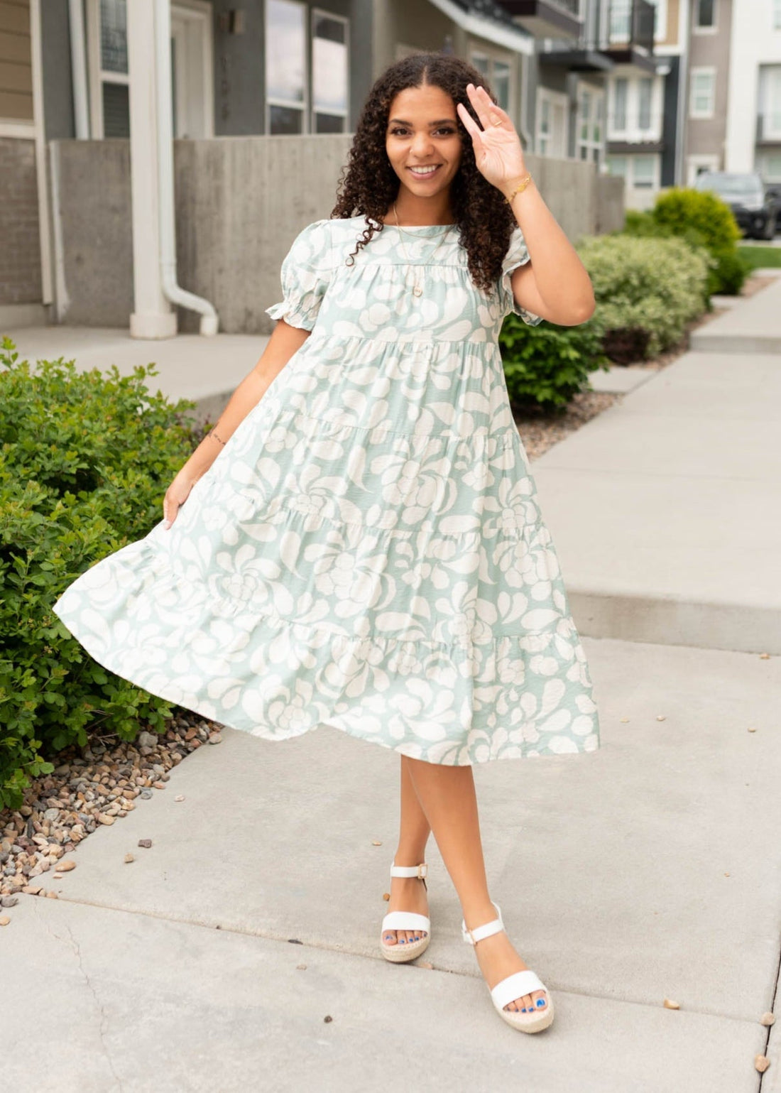Allene Sage Floral Dress