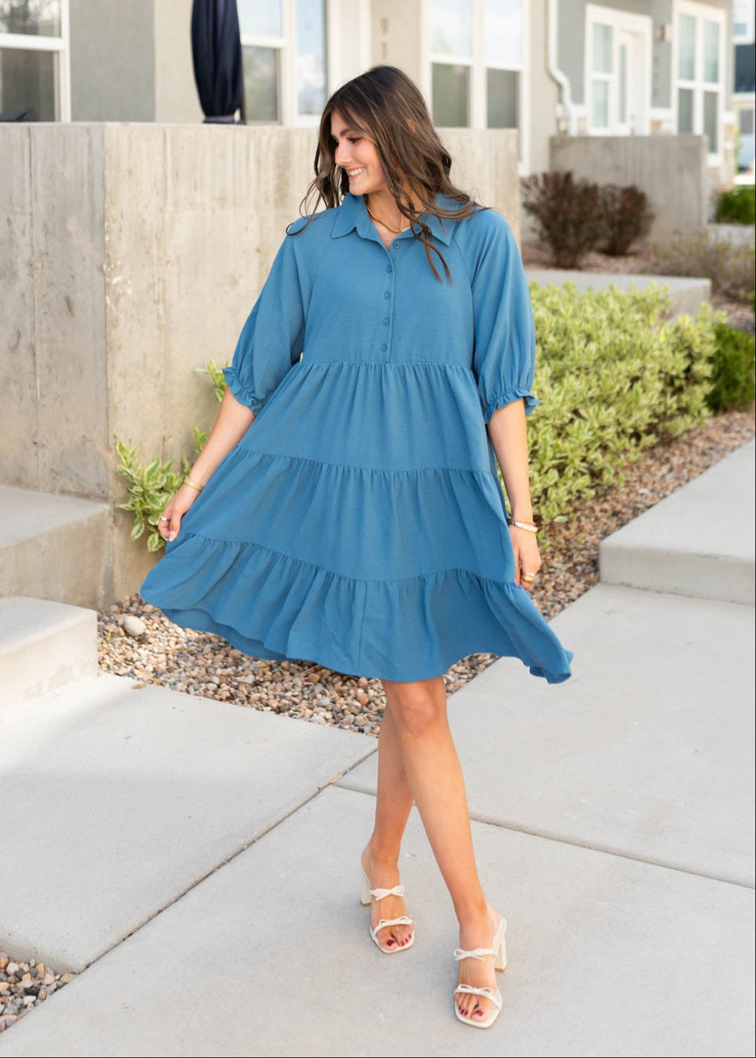 Ava Blue Tiered Dress