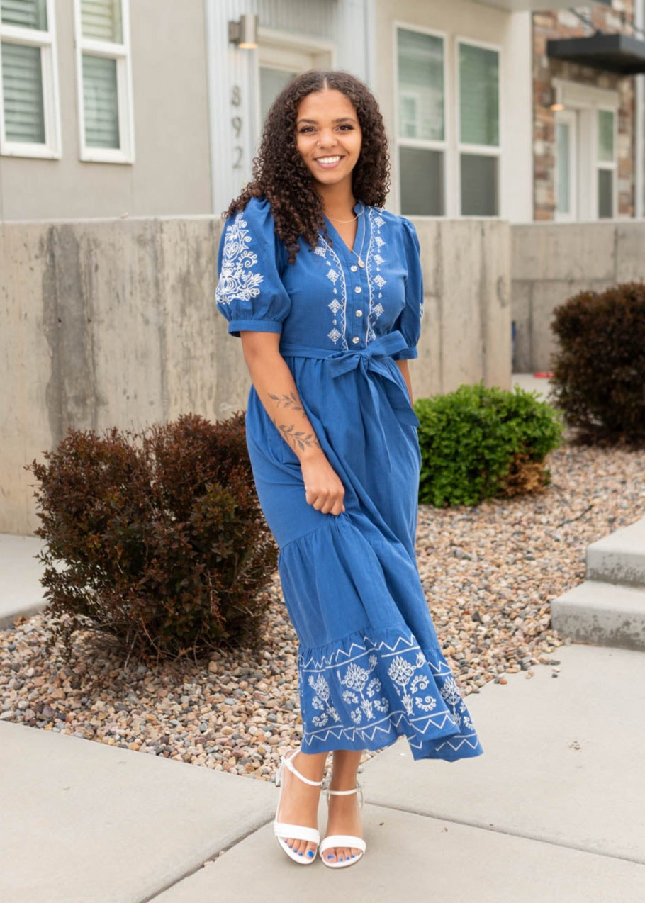 Edlin Blue Embroidered Dress