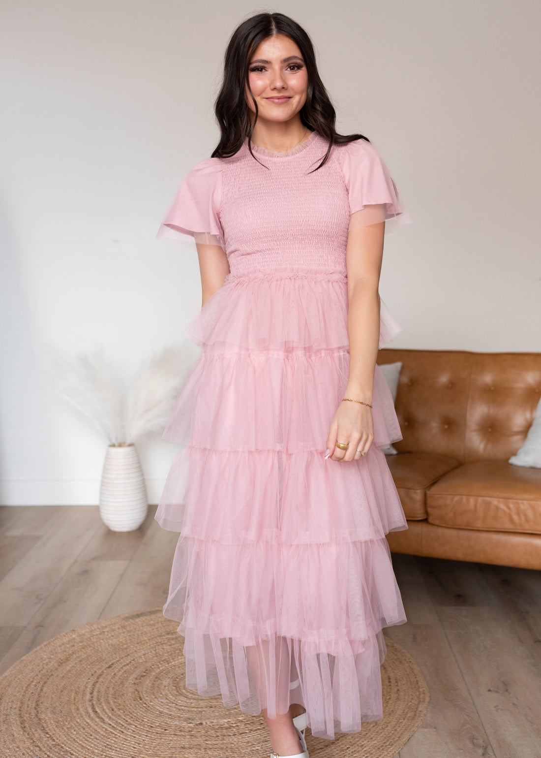 Elsie Vintage Blush Ruffle Dress