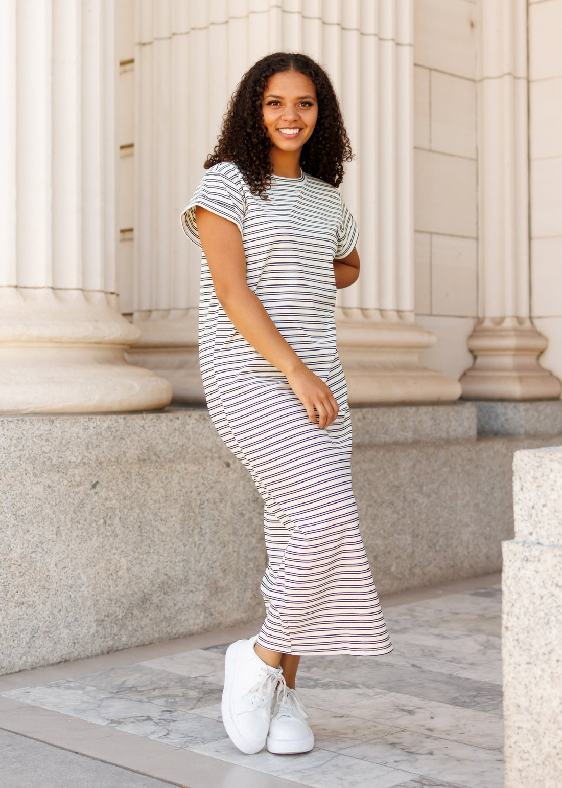 Kaelin Black Striped T-Shirt Dress