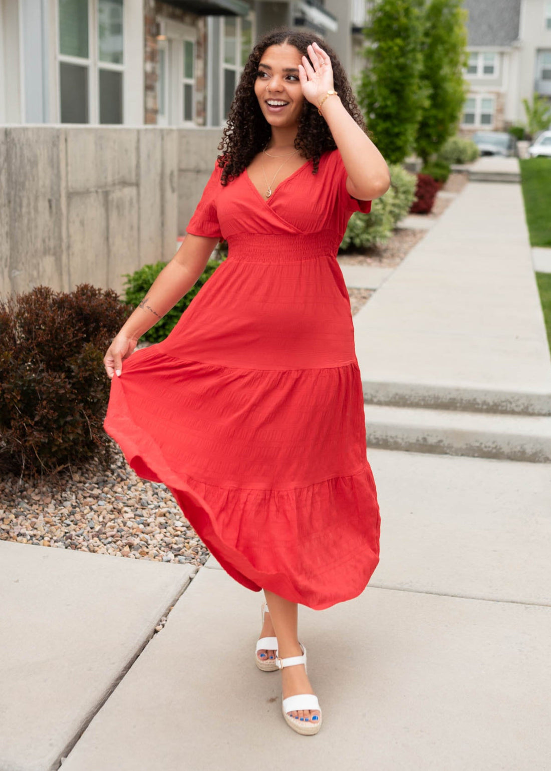Rosemary Red Smock Waist Dress