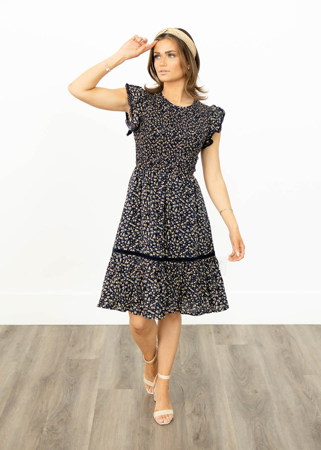 Serena Navy Floral Dress
