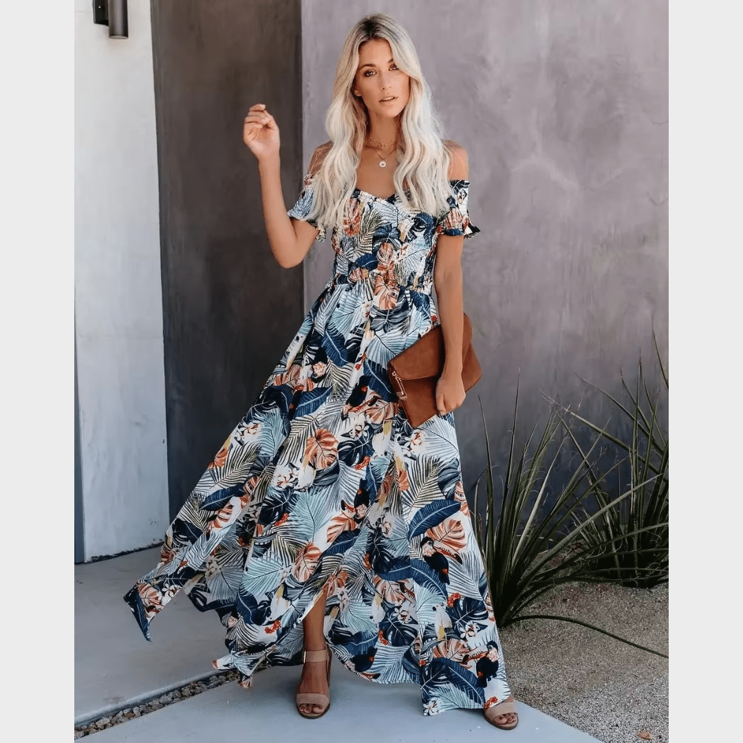 Boho Off Shoulder Colorful Floral Maxi Dress