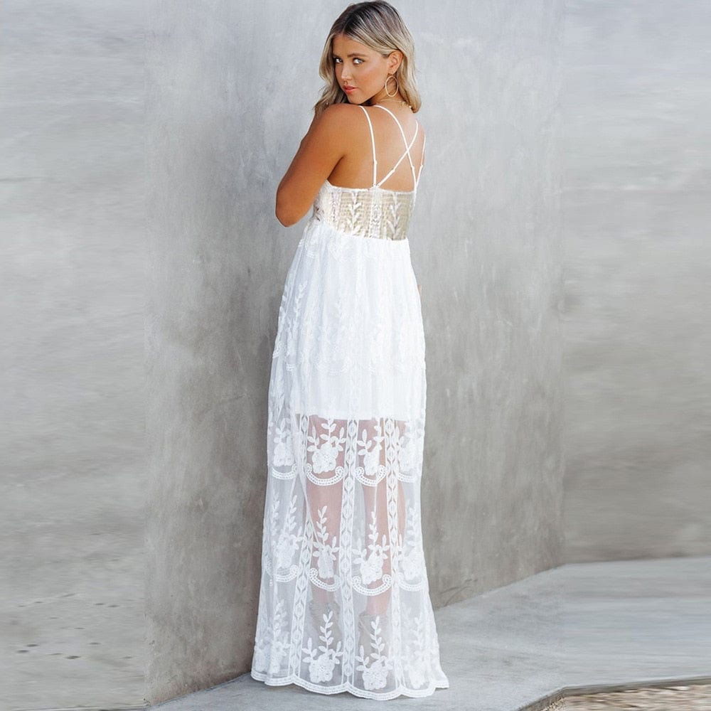 Spaghetti Strap Lace Boho Maxi Dress
